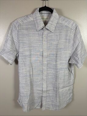 Report Collection Heathered Sky and White Short-Sleeve Button-Down Shirt